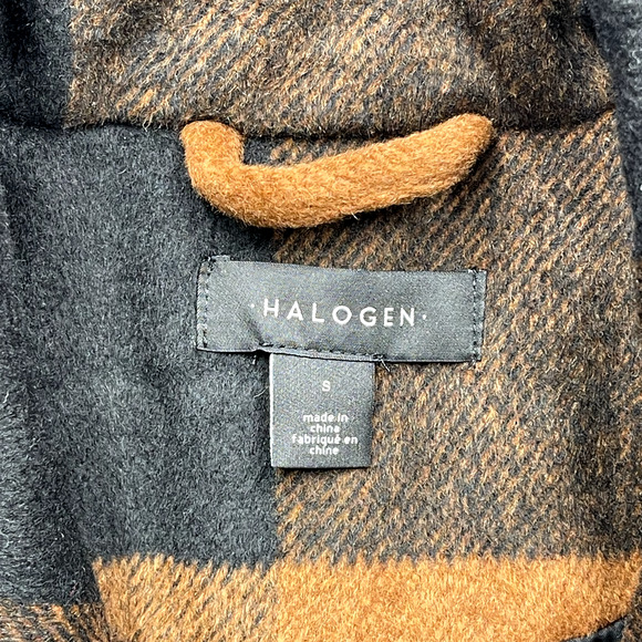 Nordstrom Halogen Pea Coat Womens Small Buffalo Plaid Chore Jacket Heavy Copper - Picture 8 of 12